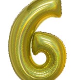 Folieballon Holografisch Goud Cijfer '6' - 102cm