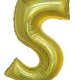 Folieballon Holografisch Goud Cijfer '5' - 102cm
