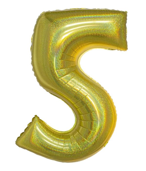 Folieballon Holografisch Goud Cijfer '5' - 102cm