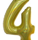 Folieballon Holografisch Goud Cijfer '4' - 102cm