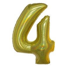 Folieballon Holografisch Goud Cijfer '4' - 102cm
