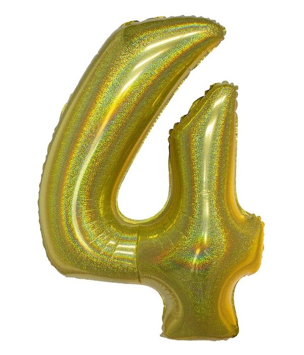 Folieballon Holografisch Goud Cijfer '4' - 102cm