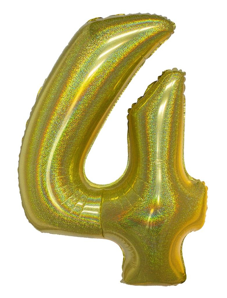 Folieballon Holografisch Goud Cijfer &apos;4&apos; - 102cm afbeelding