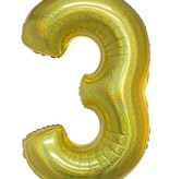 Folieballon Holografisch Goud Cijfer &#039;3&#039; - 102cm