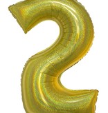 Folieballon Holografisch Goud Cijfer '2' - 102cm