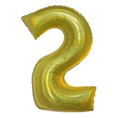 Folieballon Holografisch Goud Cijfer '2' - 102cm