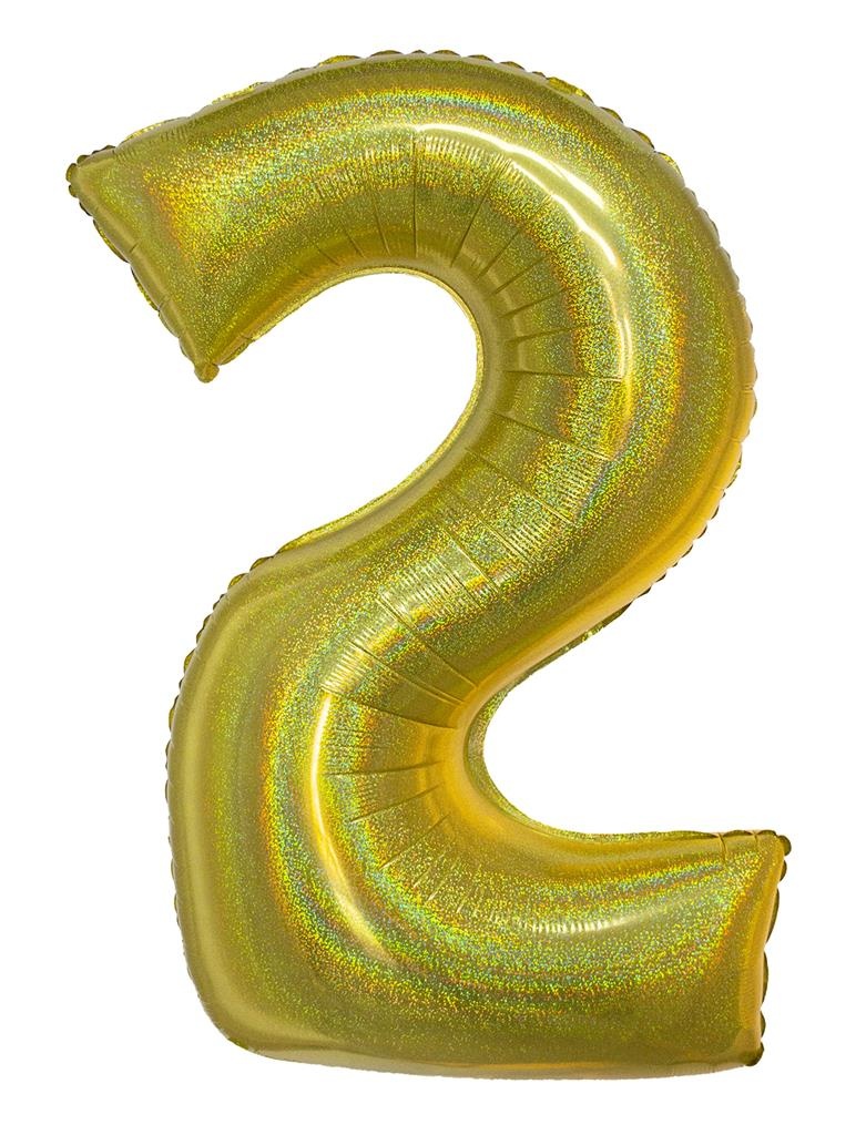 Folieballon Holografisch Goud Cijfer &apos;2&apos; - 102cm afbeelding