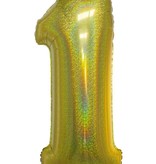 Folieballon Holografisch Goud Cijfer '1' - 102cm