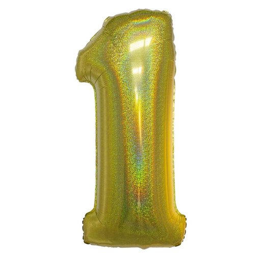 Folieballon Holografisch Goud Cijfer '1' - 102cm