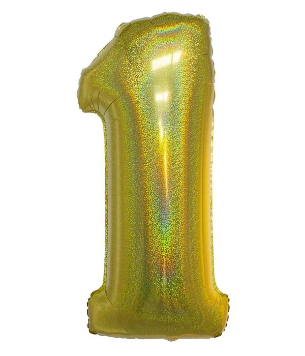 Folieballon Holografisch Goud Cijfer '1' - 102cm