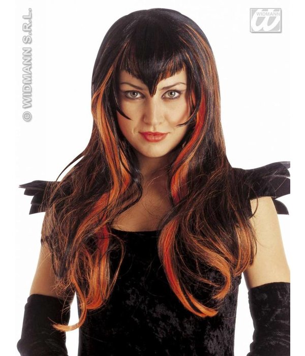 Pruik Griezel Samatha oranje