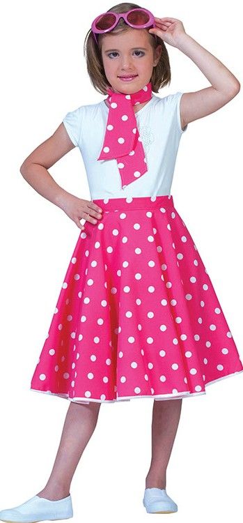Rock and roll rok kind met sjaaltje roze/wit afbeelding