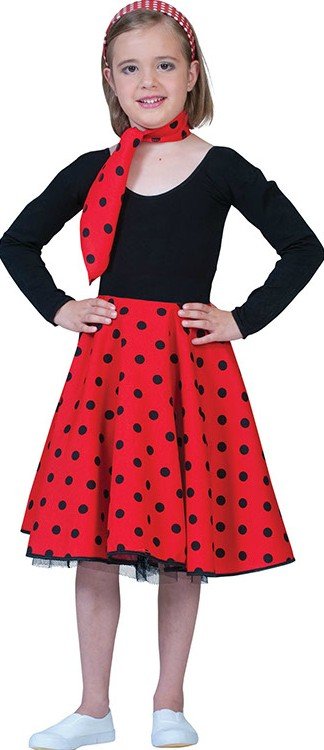 Rock and Roll rok met sjaaltje kind rood/zwart afbeelding