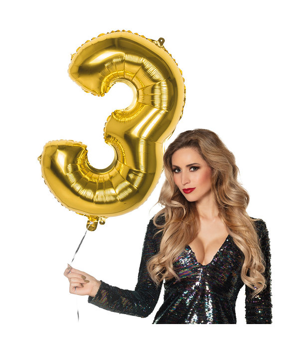 Gouden Folieballon Cijfer 3 - 86 cm