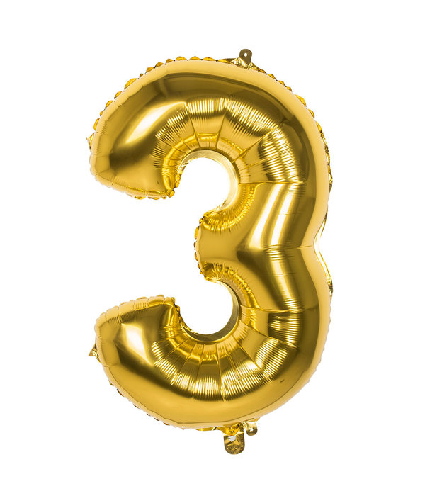 Gouden Folieballon Cijfer 3 - 86 cm