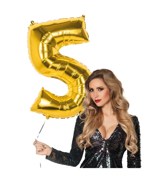 Gouden Folieballon Cijfer 5 - 86 cm