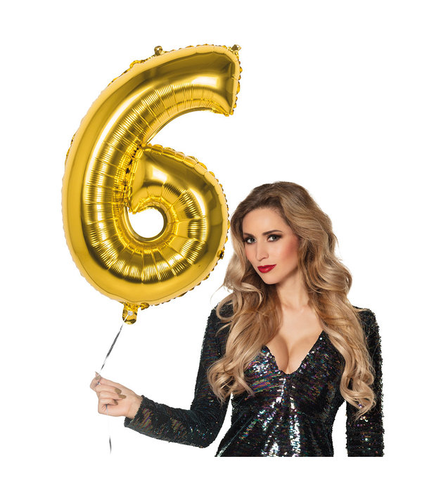 Gouden Folieballon Cijfer 6 - 86 cm