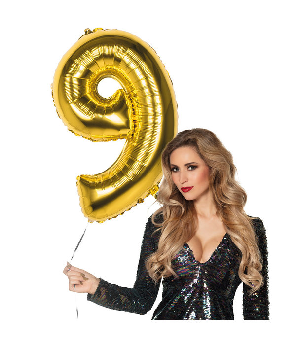 Gouden folieballon cijfer 9 - 86 CM