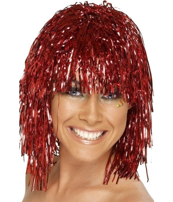 Feestpruik Lametta Rood