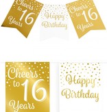 Verjaardagsslinger Vaandel 16 jaar Goud/Wit (6m)