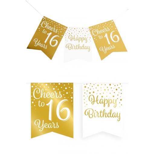 Verjaardagsslinger Vaandel 16 jaar Goud/Wit (6m)