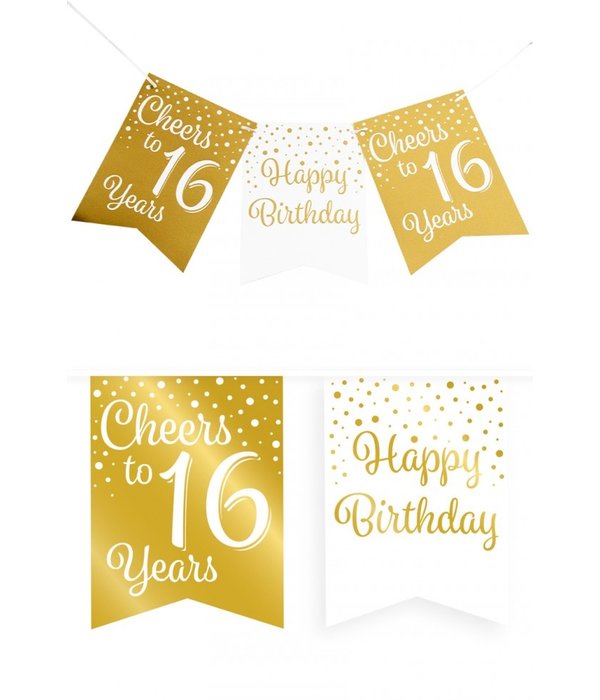 Verjaardagsslinger Vaandel 16 jaar Goud/Wit (6m)
