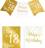 Verjaardagsslinger Vaandel 18 Jaar Goud/Wit (6m)