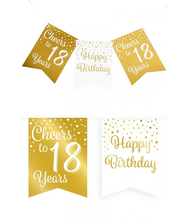 Verjaardagsslinger Vaandel 18 Jaar Goud/Wit (6m)