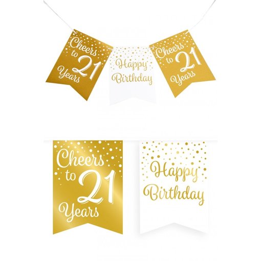 Verjaardagsslinger Vaandel 21 jaar Goud/Wit (6m)