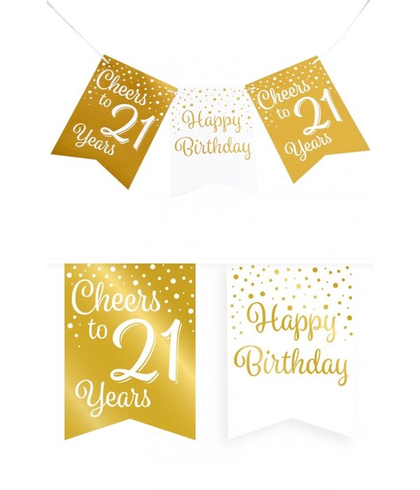 Verjaardagsslinger Vaandel 21 jaar Goud/Wit (6m)