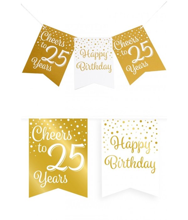 Verjaardagsslinger Vaandel 25 jaar Goud/Wit (6m)