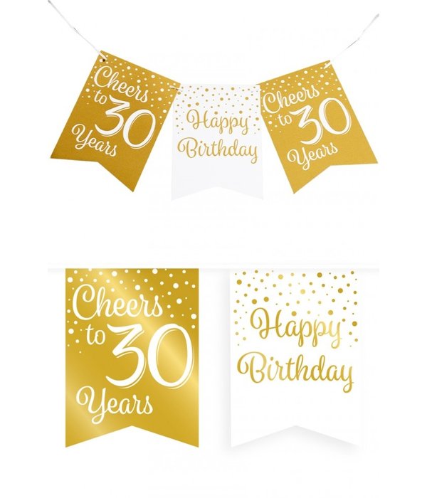 Verjaardagsslinger Vaandel 30 jaar Goud/Wit (6m)