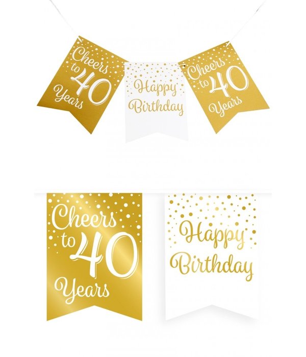 Verjaardagsslinger Vaandel 40 Jaar Goud/Wit (6m)