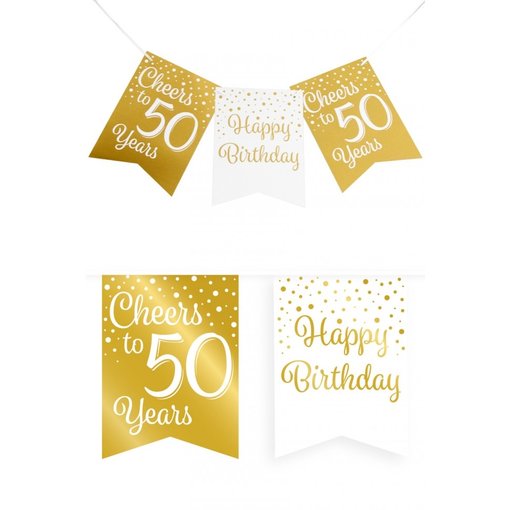 Verjaardagsslinger Vaandel 50 Jaar Goud/Wit (6m)