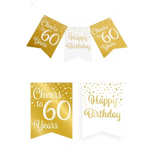 Verjaardagsslinger Vaandel 60 Jaar Goud/Wit (6m)