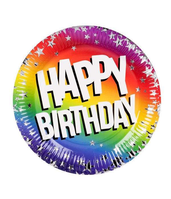Feestbordjes Happy Birthday Rainbow Sterren (10st)