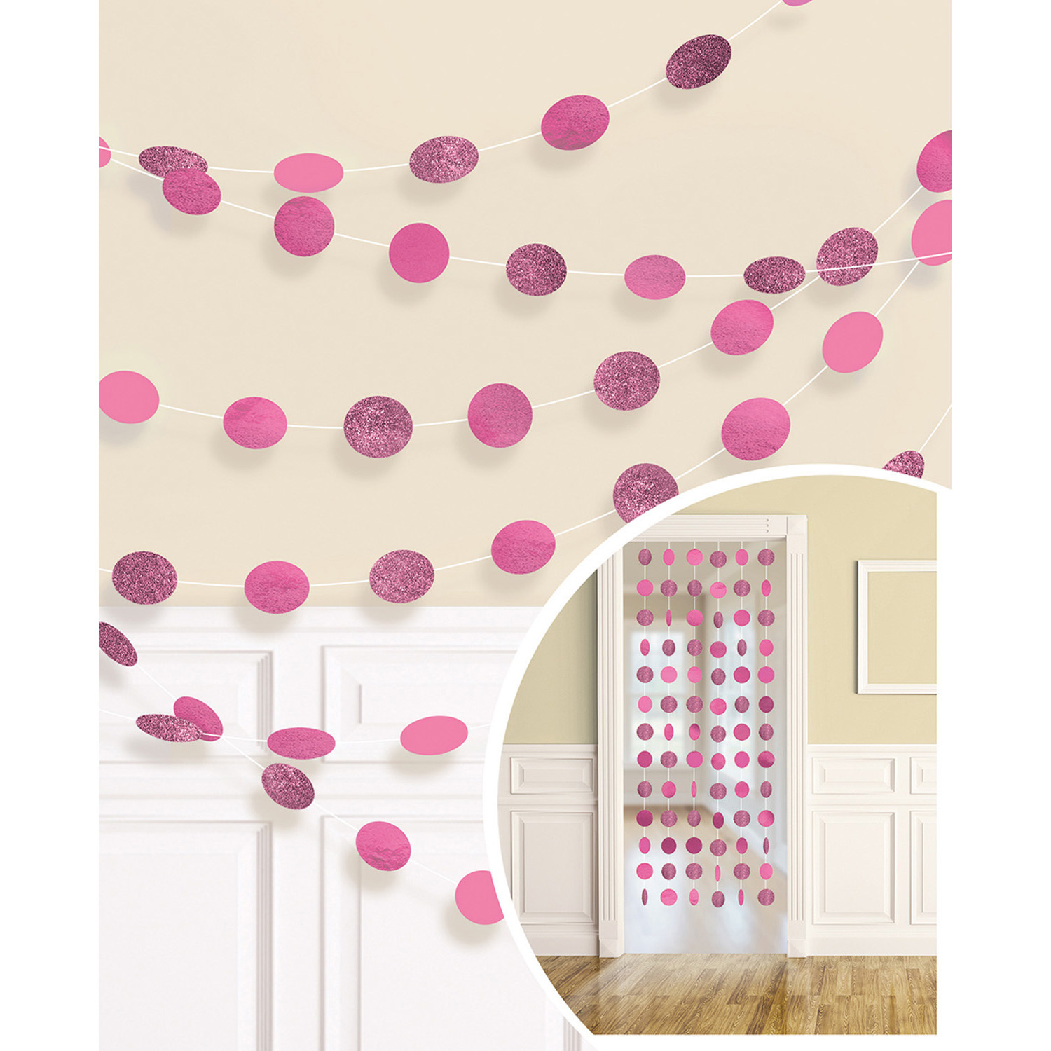Hangdecoratie Fuchsia Glitter Cirkels afbeelding