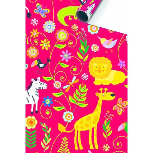 Rol Cadeaupapier Jungledieren rood