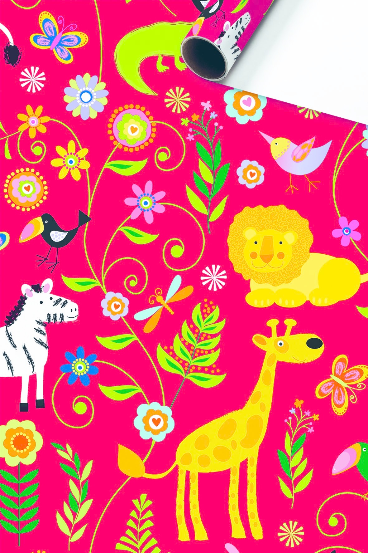 Rol Cadeaupapier Jungledieren rood