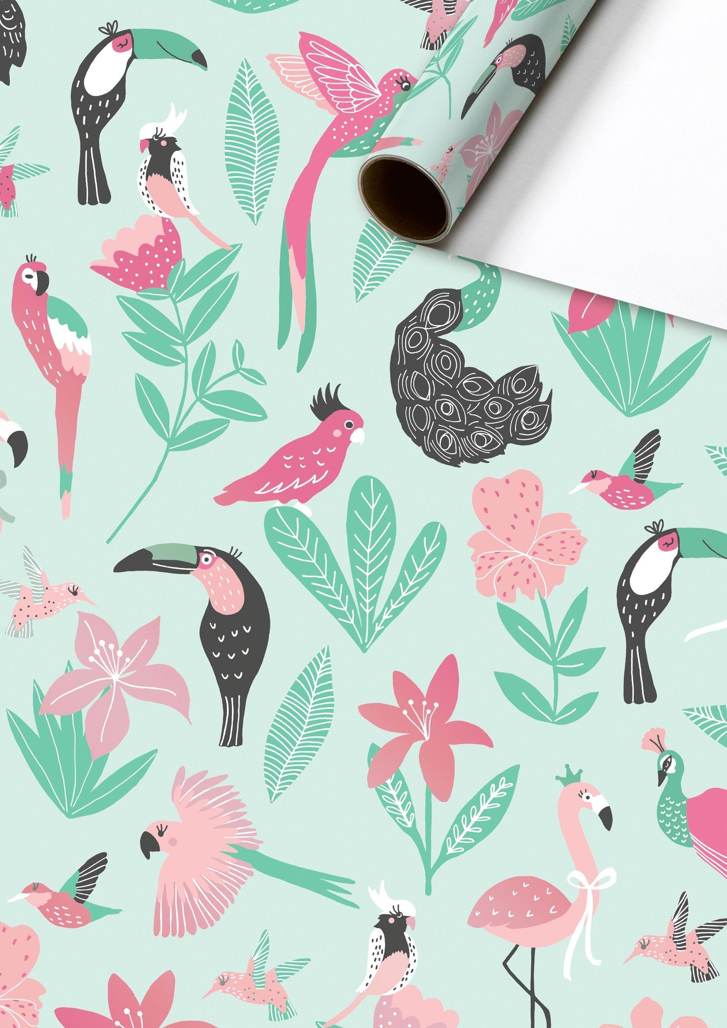 Rol Cadeaupapier Tropische dieren groen