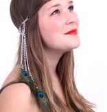 Hoofdbandje/ ketting Ibiza met pauwveren