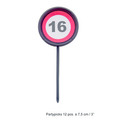 12 herbruikbare coctailprikkers verkeersbord 16 jaar