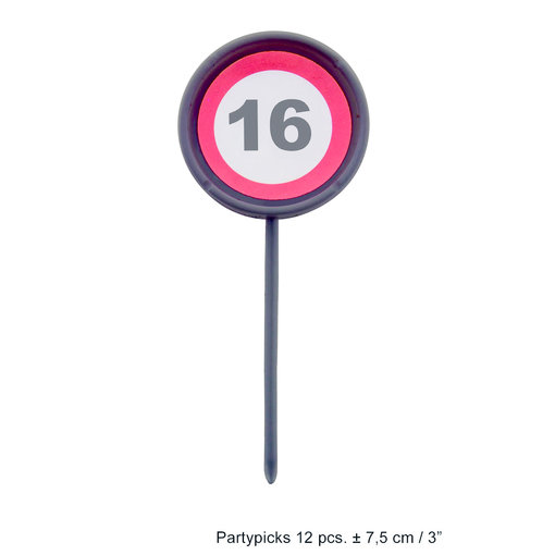 12 herbruikbare coctailprikkers verkeersbord 16 jaar