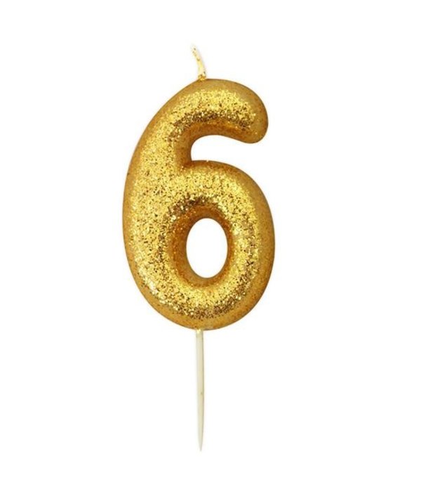 Nummerkaars '6' Glittergoud