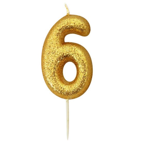 Nummerkaars &apos;6&apos; Glittergoud afbeelding