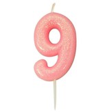 Nummerkaars '9' Glitter Roze