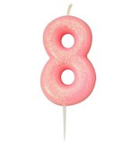 Nummerkaars '8' Glitter Roze