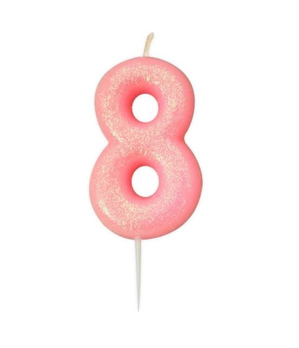 Nummerkaars '8' Glitter Roze
