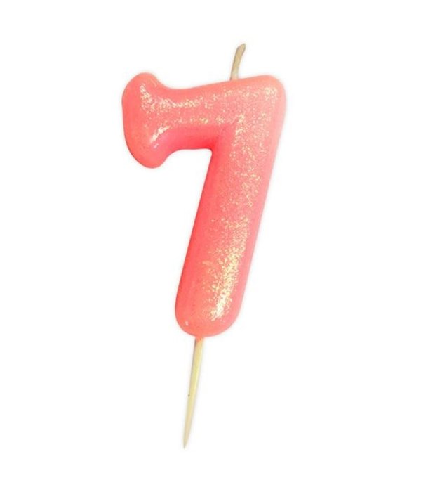 Nummerkaars '7' Glitter Roze