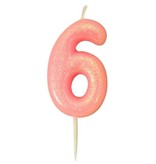 Nummerkaars '6' Glitter Roze